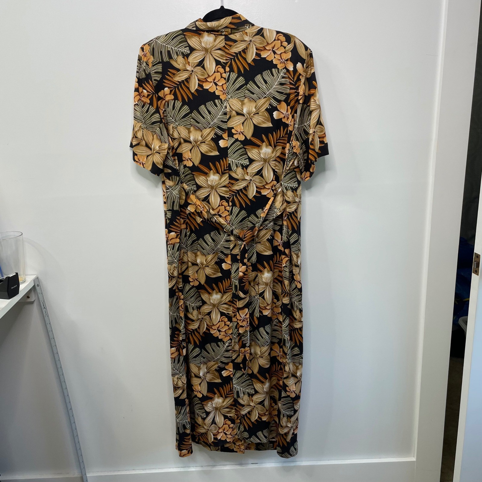 Vintage Floral Rayon Maxi Dress Button Front Tropical 18W Resort Island Vacation