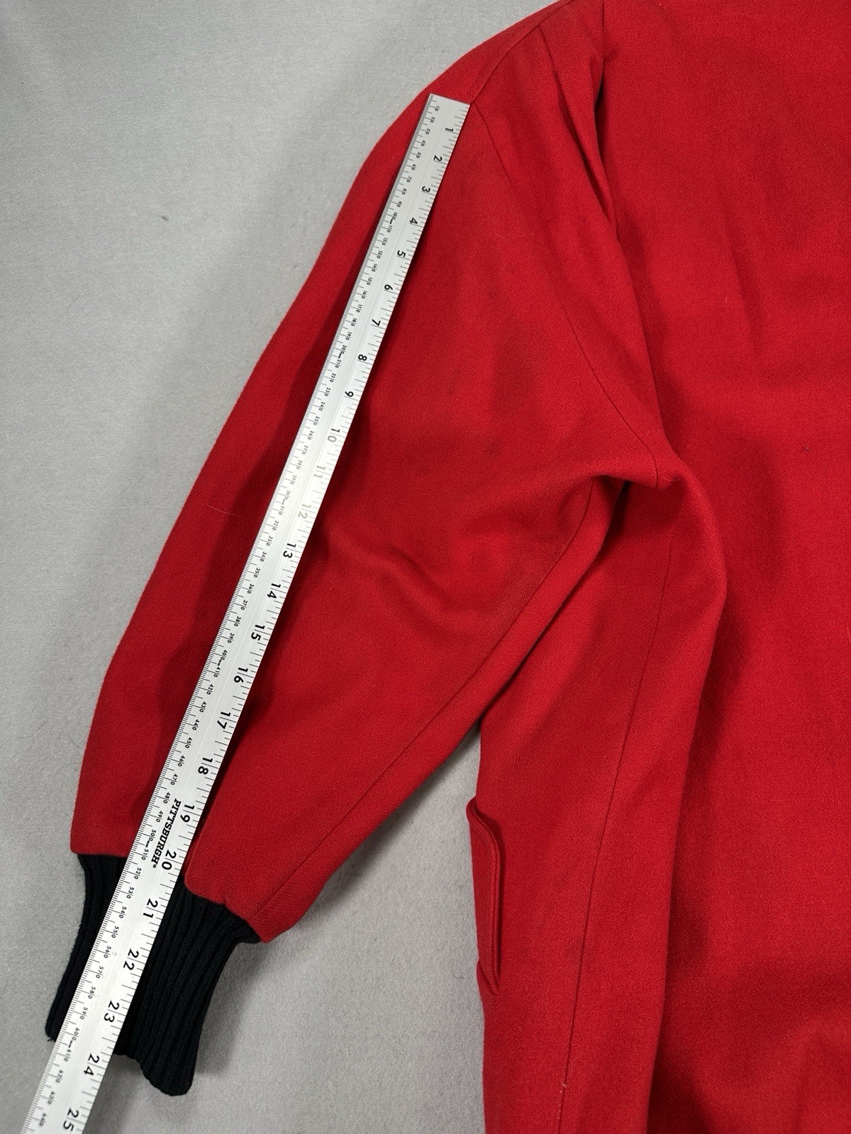 Herman Kay Vintage Winter Coat sz 6 Long Red Black Gold Buttons Wool Pleated