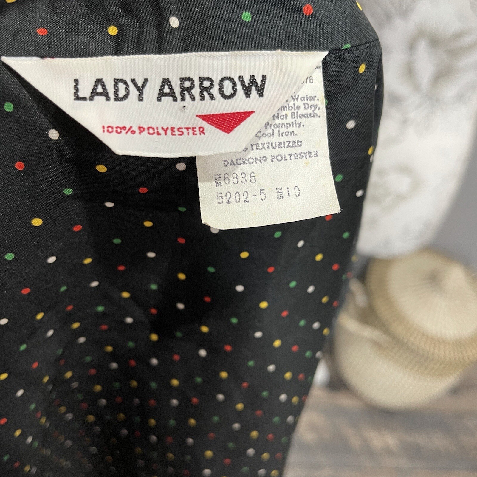 Vintage 60s 70s Lady Arrow Polka Dot Disco Funky Colorful Polyester Sz 10 Medium