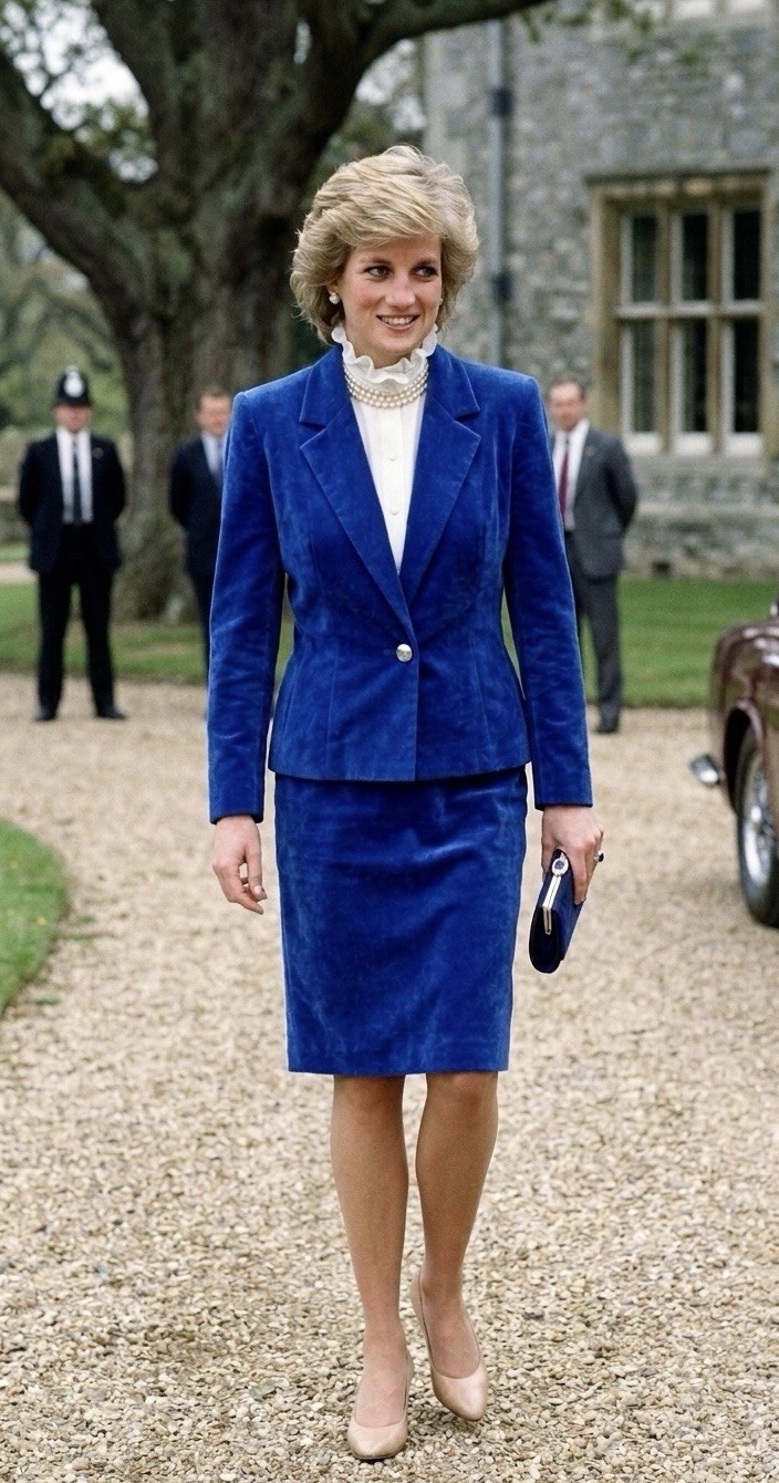 Vintage 1980s Sapphire Blue Suit Suede Jacket Skirt Princess Diana Classic Power