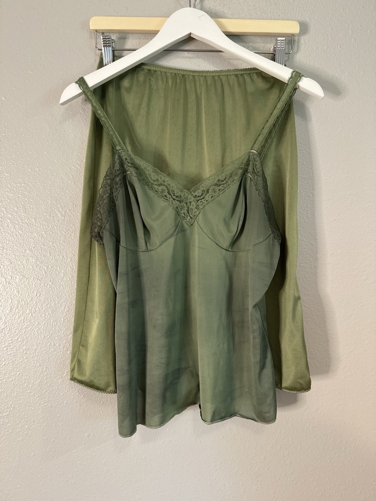 Vintage 70s Forest Fairy Moss Green Slip Camisole Set Grunge Whimsigoth Coord