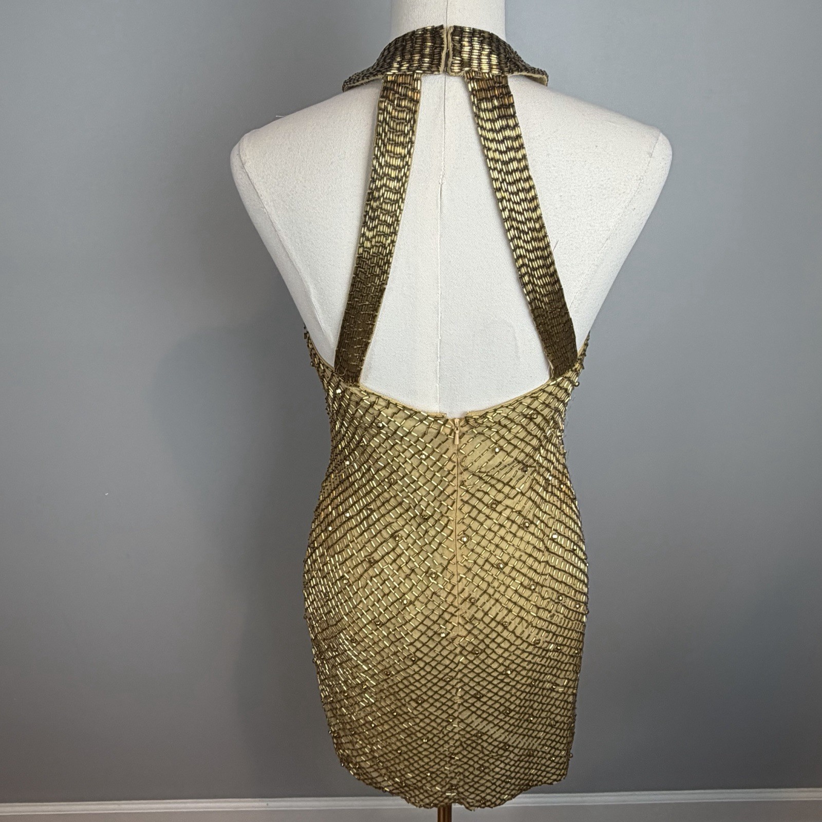 Gold Beaded Dress Womens Size 6 Vintage by Black Tie Oleg Cassini Needs Repairs