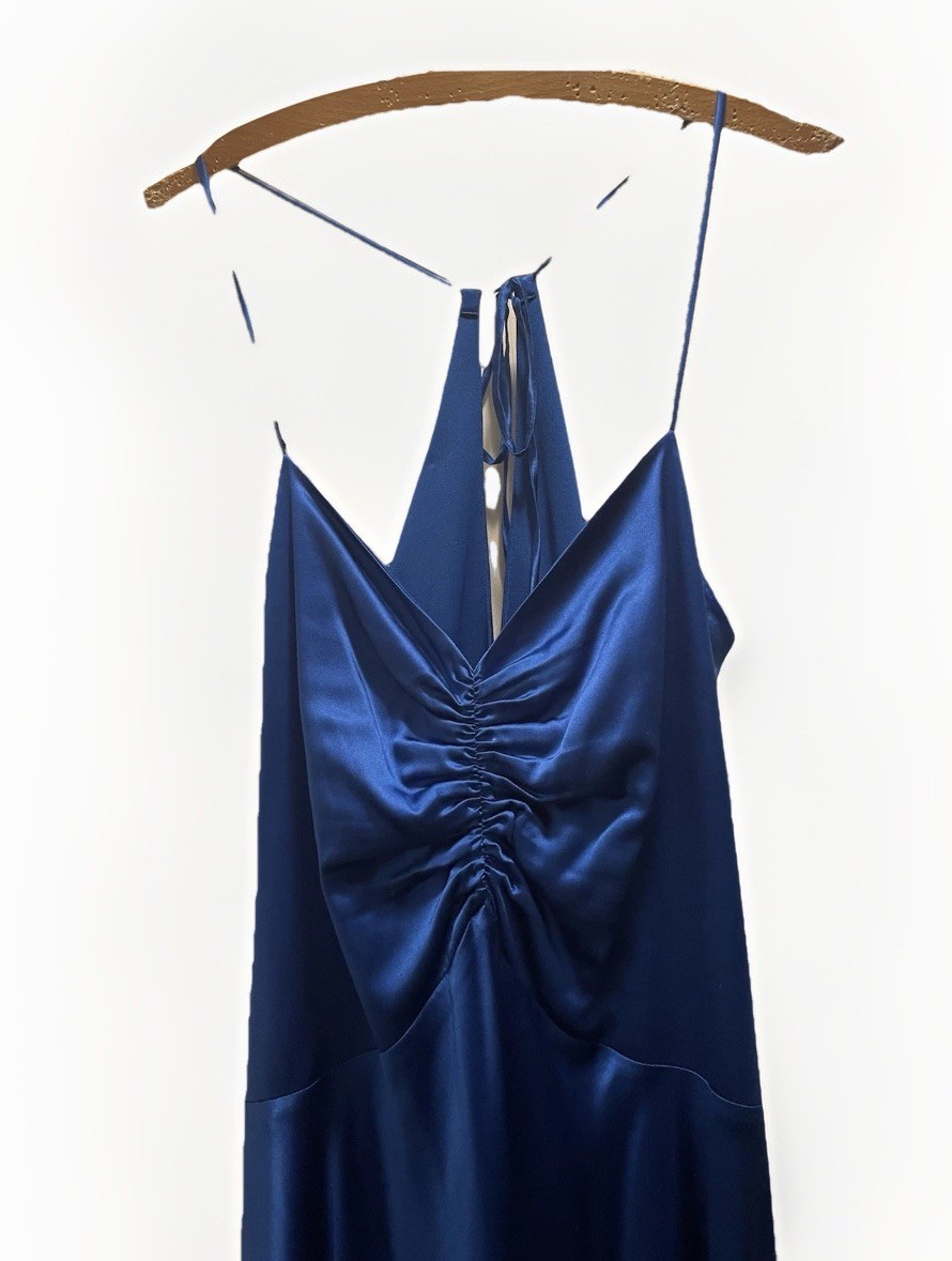 Heart Moon Star Silk Royal Blue Slip Dress Size Large Tie Midi Length Y2K 90s