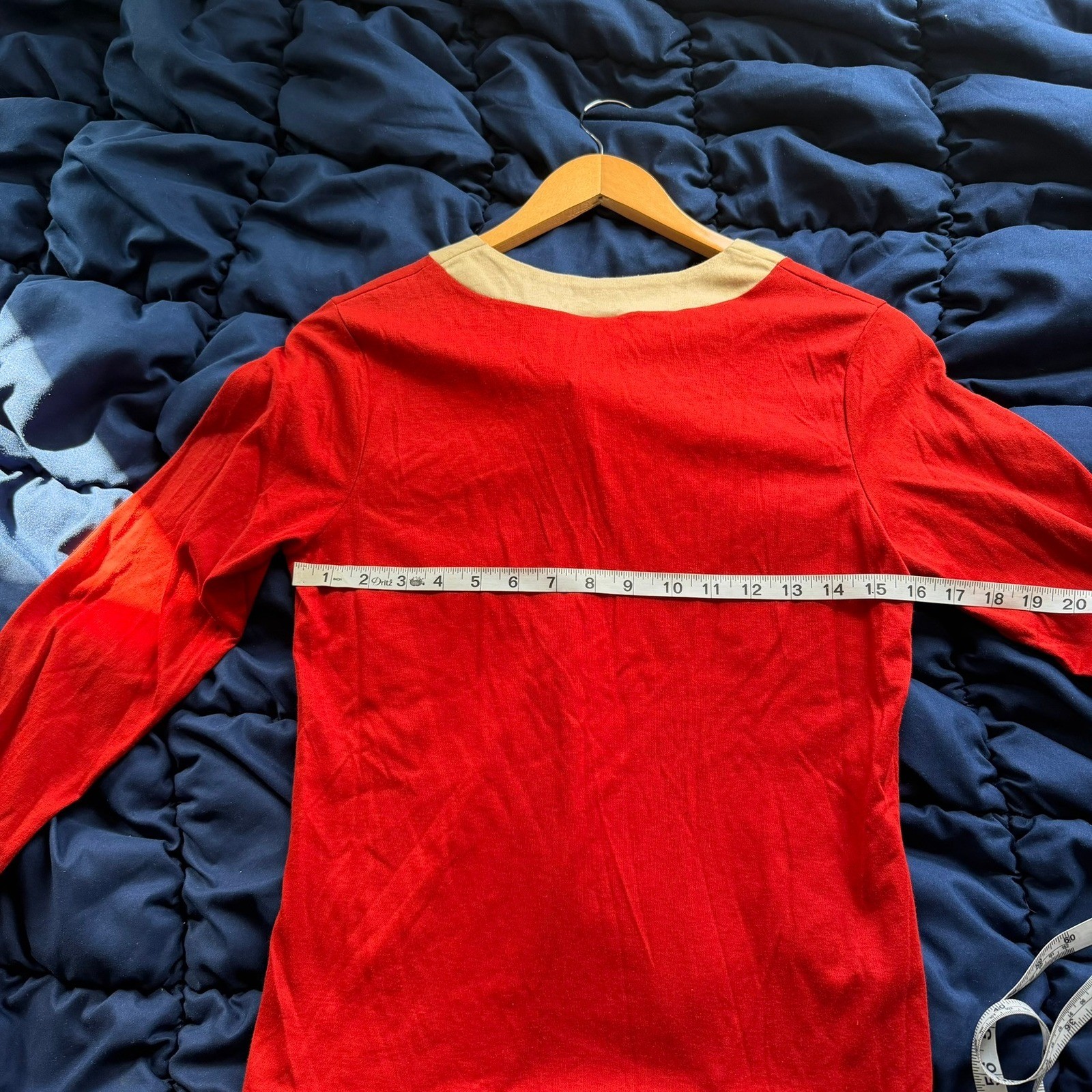 Vintage 1970s Yves Saint Laurent YSL Red V-Neck Long Sleeve Top NWT Small