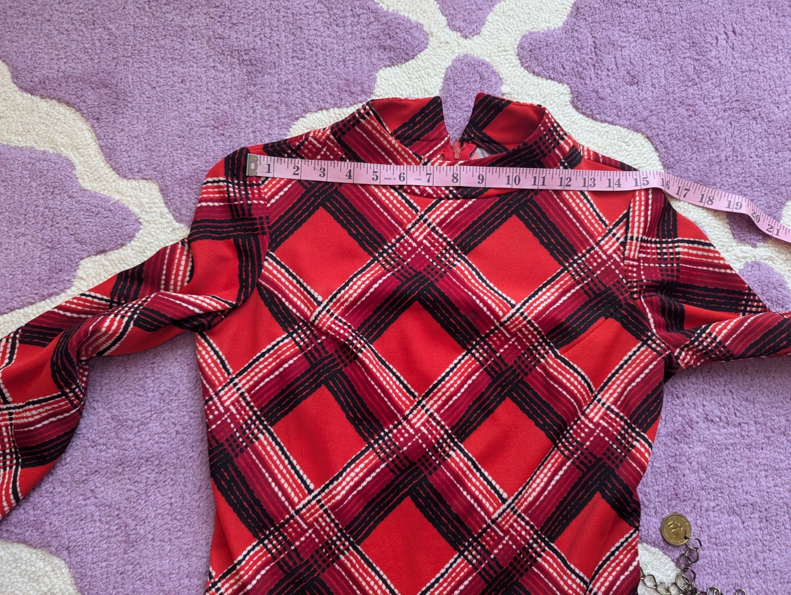 Vintage 70’s Mod Schoolgirl Red Plaid It’s Better Polyester Knit Mini Dress S/M