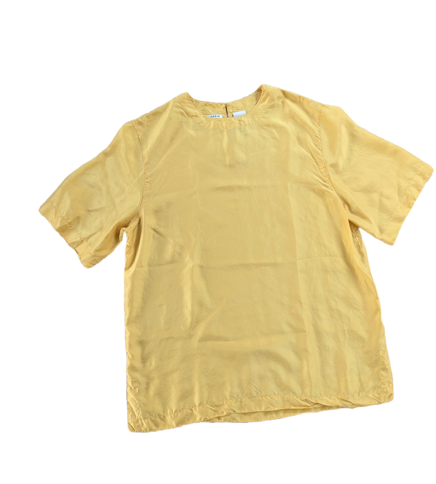 Pacific Silk & Studio Clothing Co vintage 100% silk yellow short sleeve EUC M