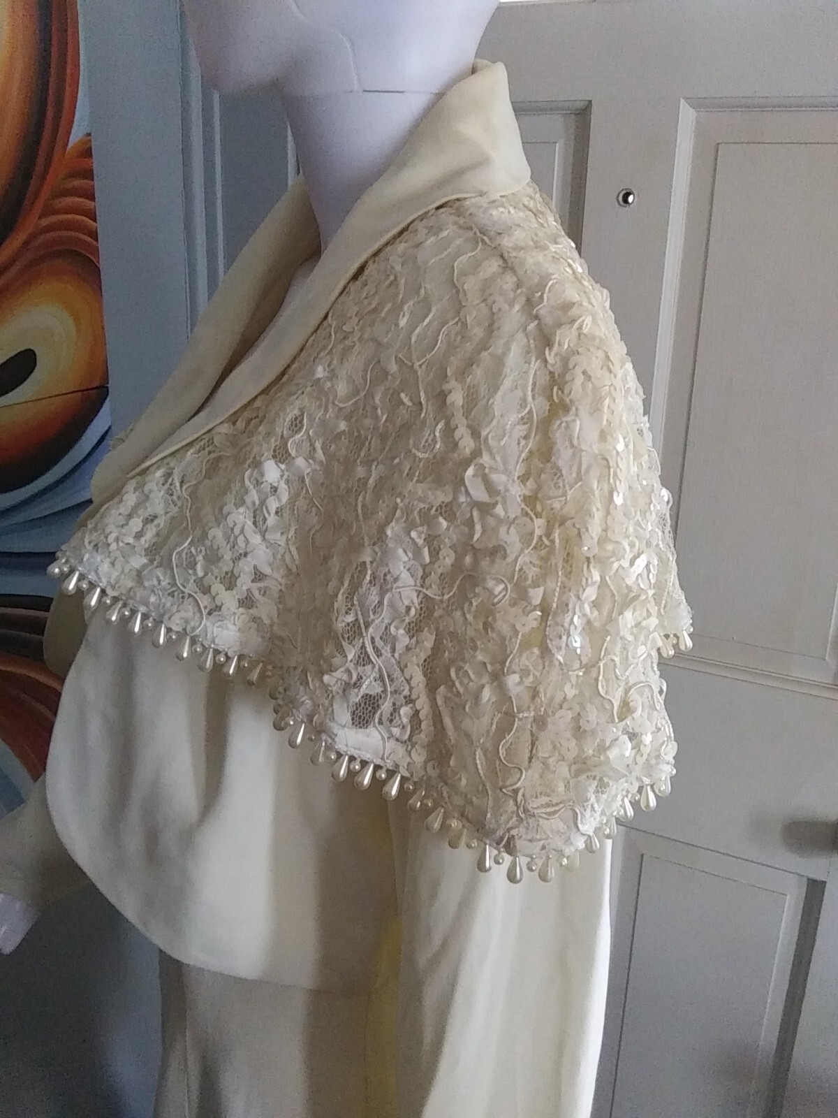 Vintage 90s LA Glo Women’s Cocktail Dress w/ Bolero Jacket Size 13/14 White USA