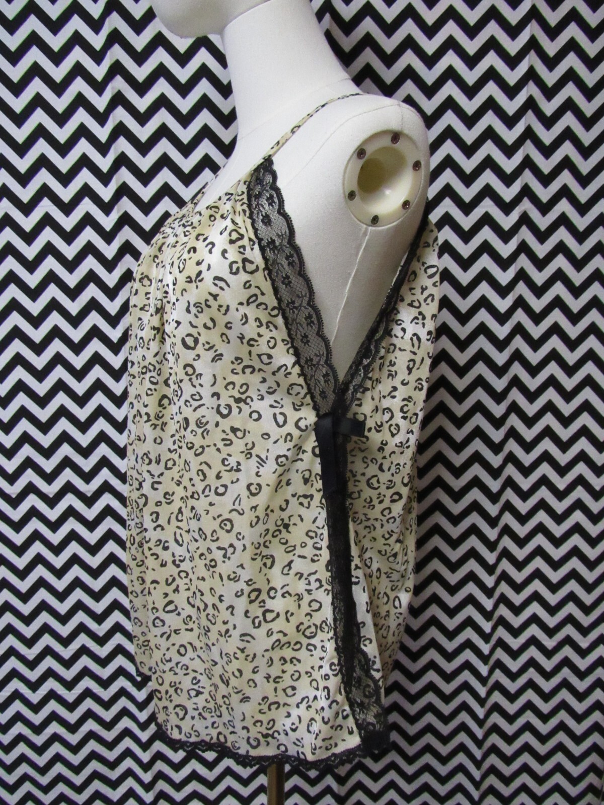 Sexy VTG Pin Up TOP Lingerie Leopard Lace Open Sides punk goth boho girly tank M