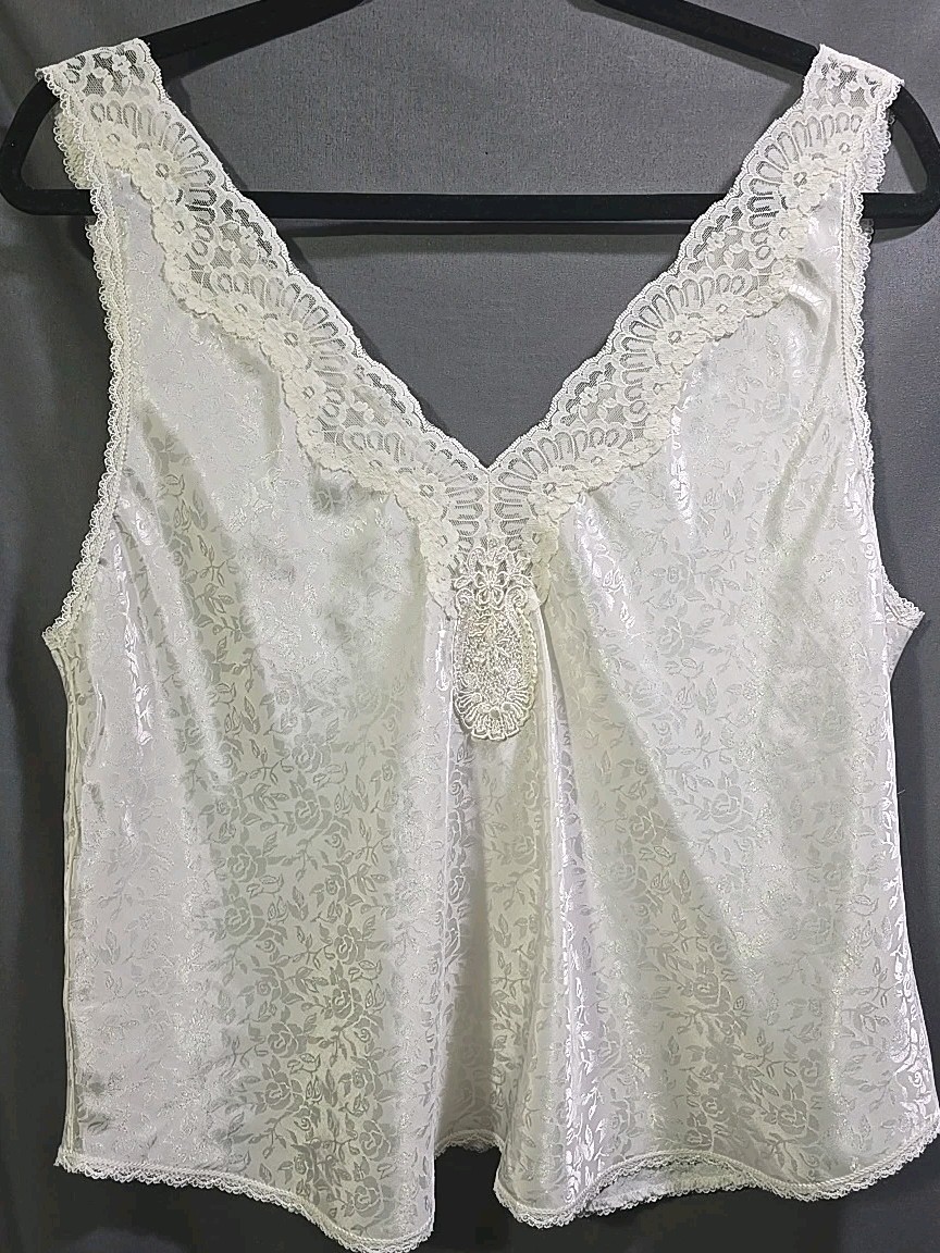 Camisole Tank Top Cami Slippery Smooth White SATIN Bust 42″ Lucy Ann II