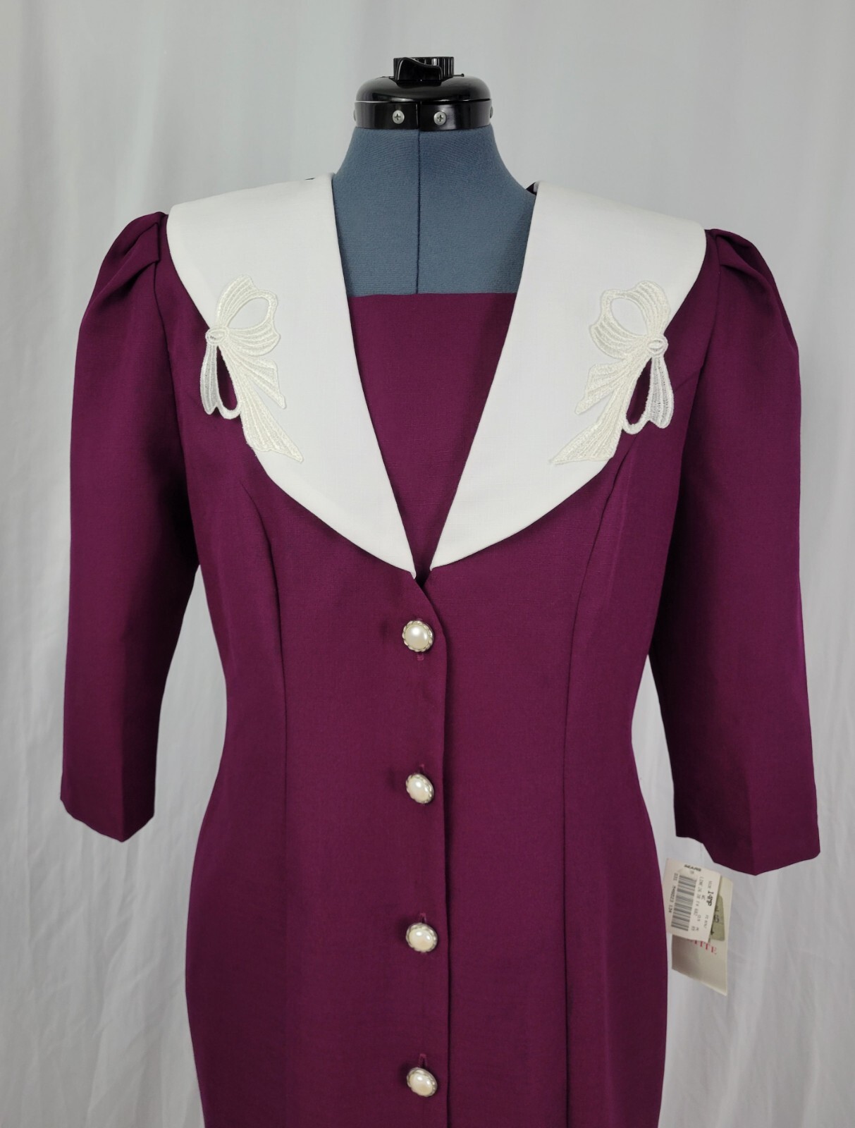 Vtg Whirlaway Frocks Plum Sheath Dress w Collar & Buttons Size 14P