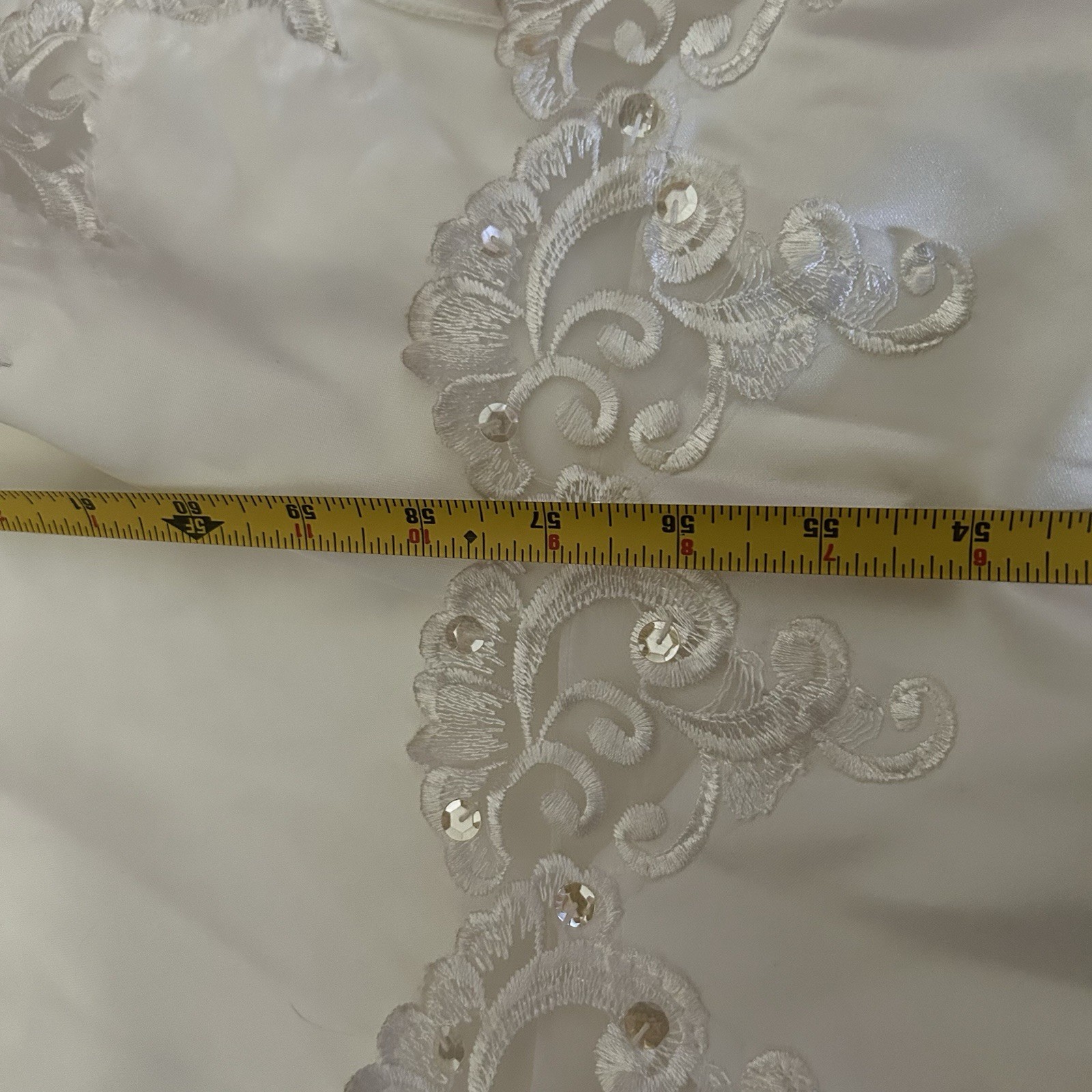 Vtg 80s Ivory Satin Beaded Bride Wedding Dress Short Sleeve Long Train Size 14