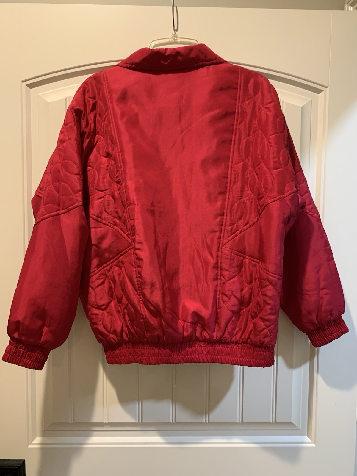 Janeve Rhythm Sport 2 Pc Windbreaker Track Suit Red Wine 100% Silk Sz M EUC!