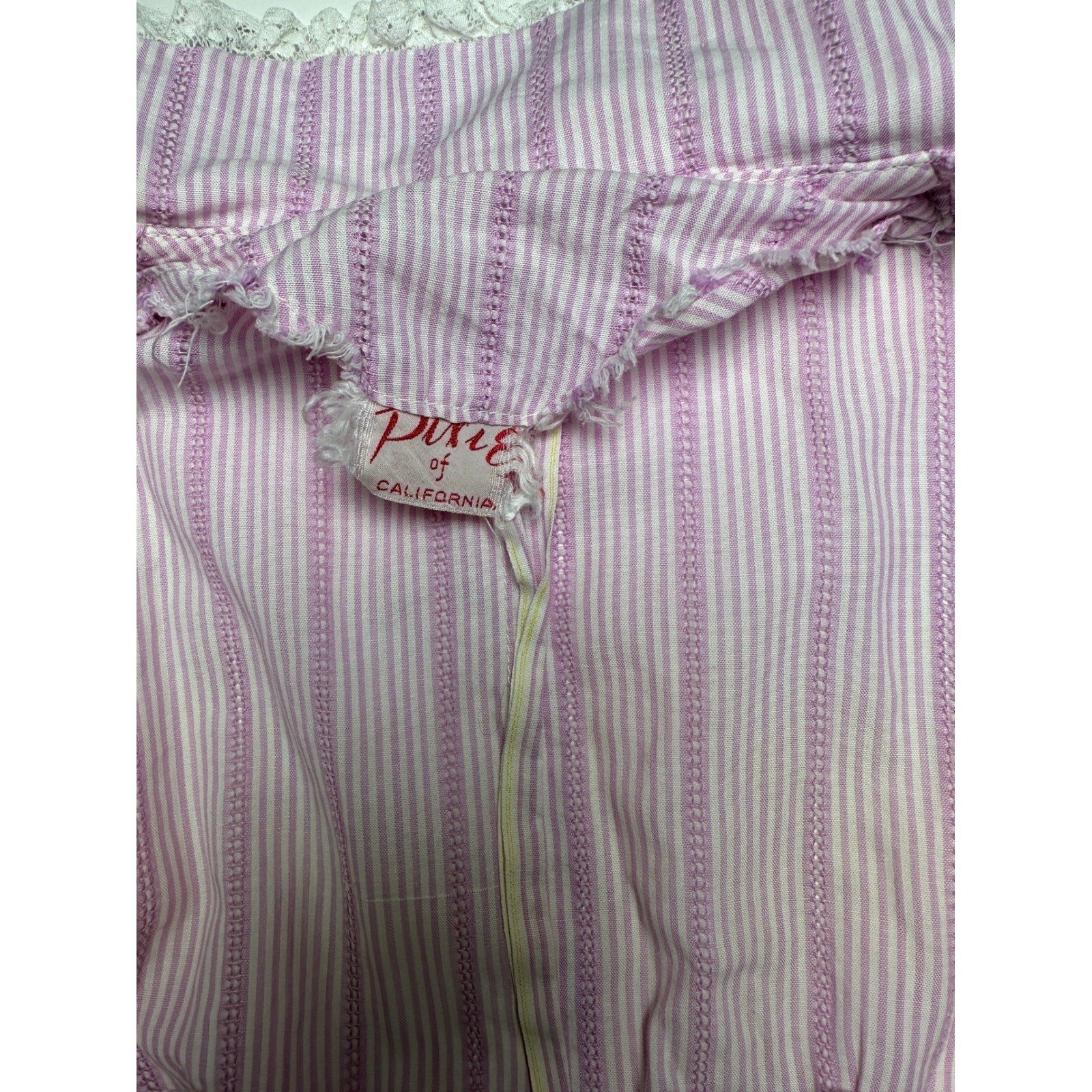 Cute Vintage 1950s Pixie of California Purple Candy Stripe Lace Ruffle Dress