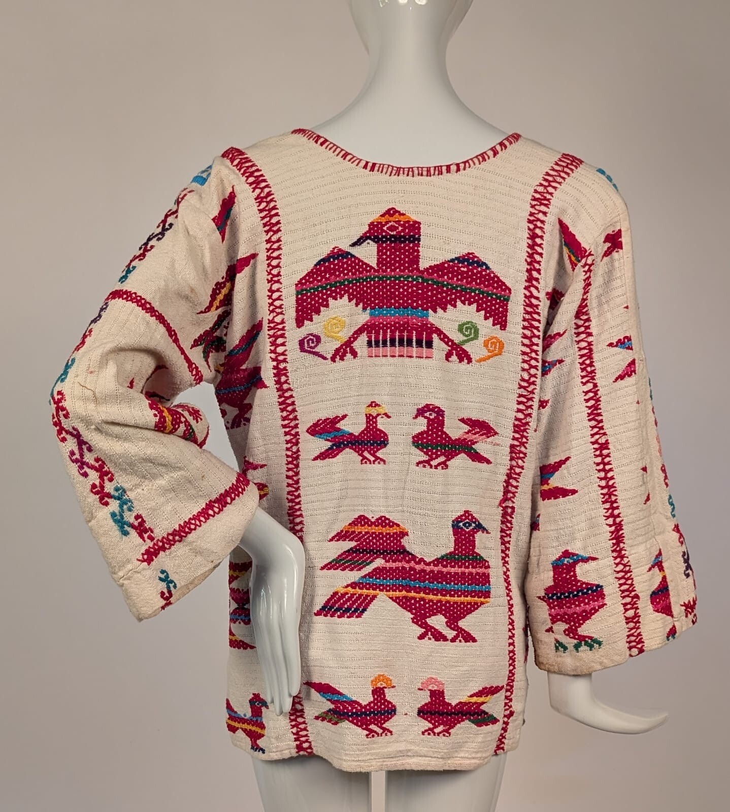 VINTAGE HIPPIE 1970’S COTTON WOVEN ETHNIC TOP W BIRDS