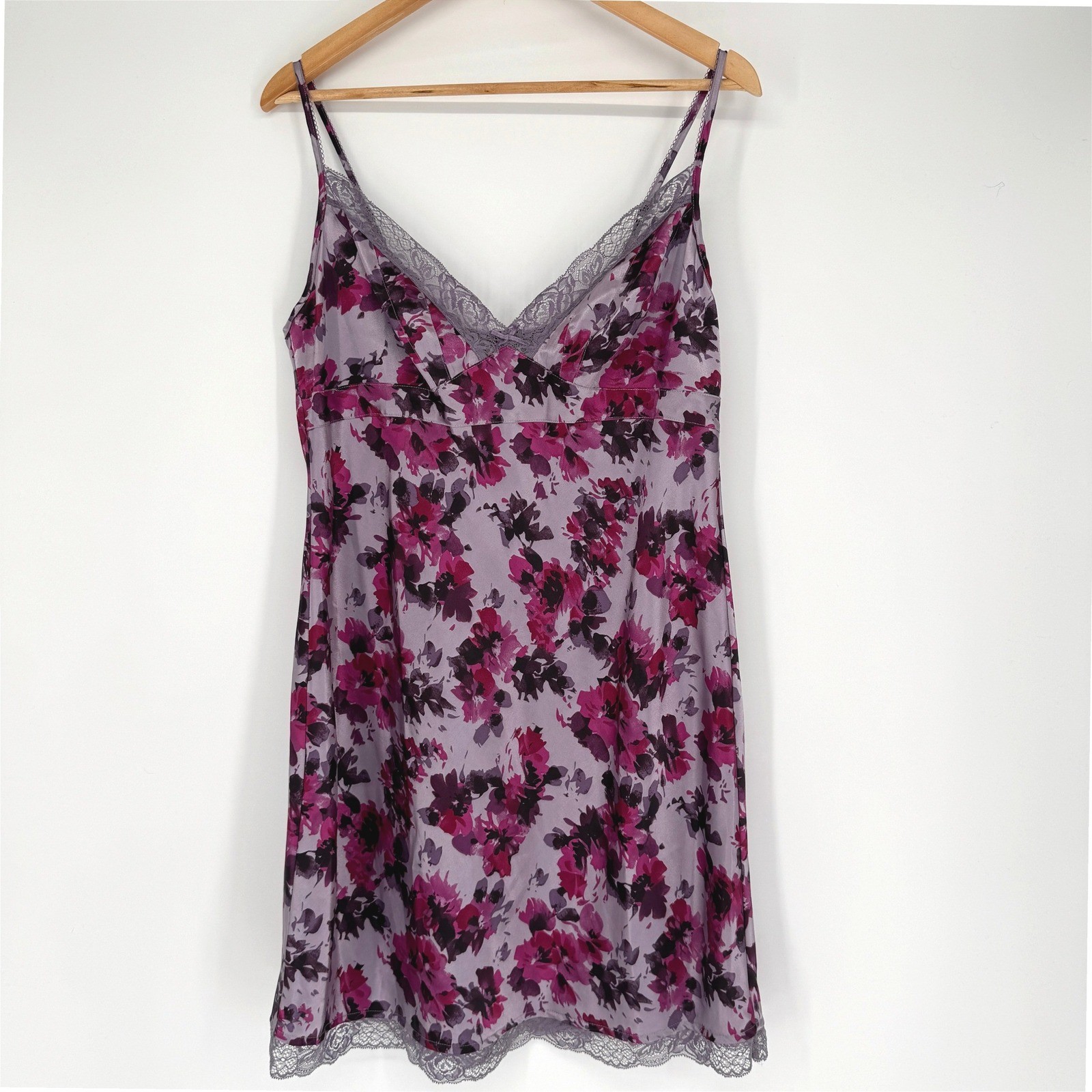 Y2K Chanteuse Floral Satin Lace Trim Slip L Fairycore Coquette Cottage Romantic