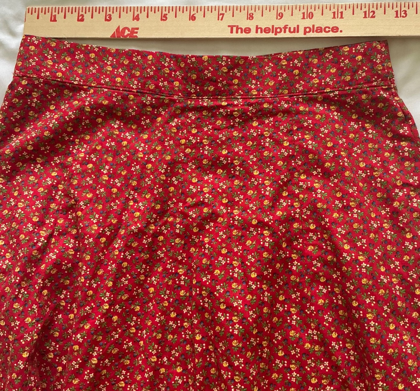 Vtg 70s Belle France Jane Schaffhausen Prairie Maxi Skirt Red Floral Calico 12