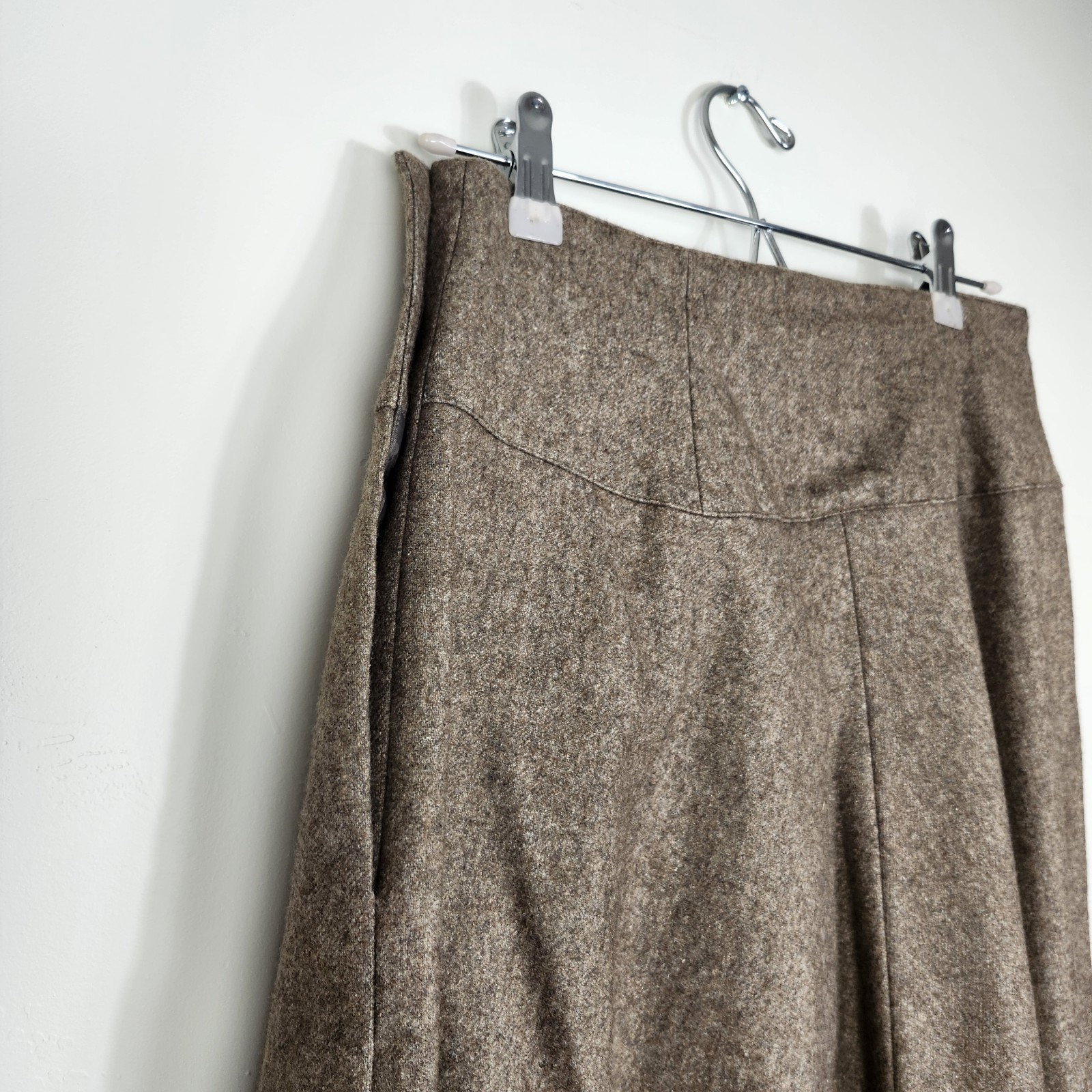 Vintage 70s 80s Wool Blend A-Line Midi Skirt Brown Heather Academic Tweed”