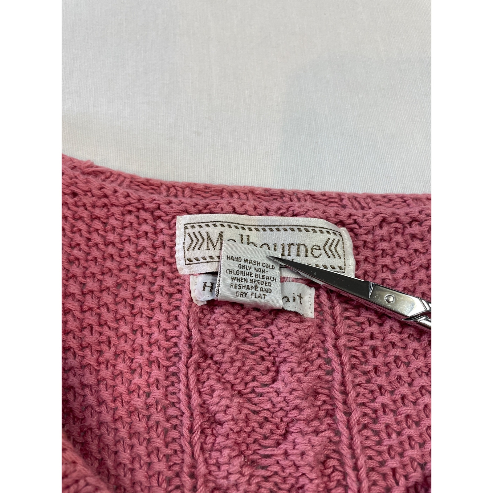 Vintage 80s 90s Melbourne Country Sweater Pink V Neck Floral Hand Knit Size M