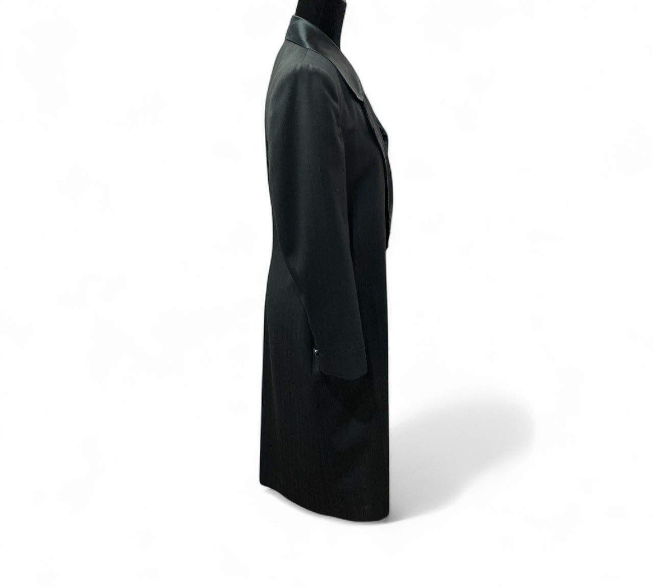 Vintage Esquire Custom Tailor Seoul Cynthia Brooks Black Wool Tuxedo Coat Dress