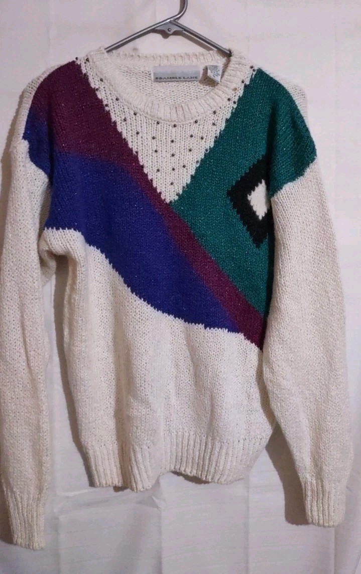 Vintage Bramble Sweater Colorful Beads 80’s 90’s Color Block Cosby Women’s Med