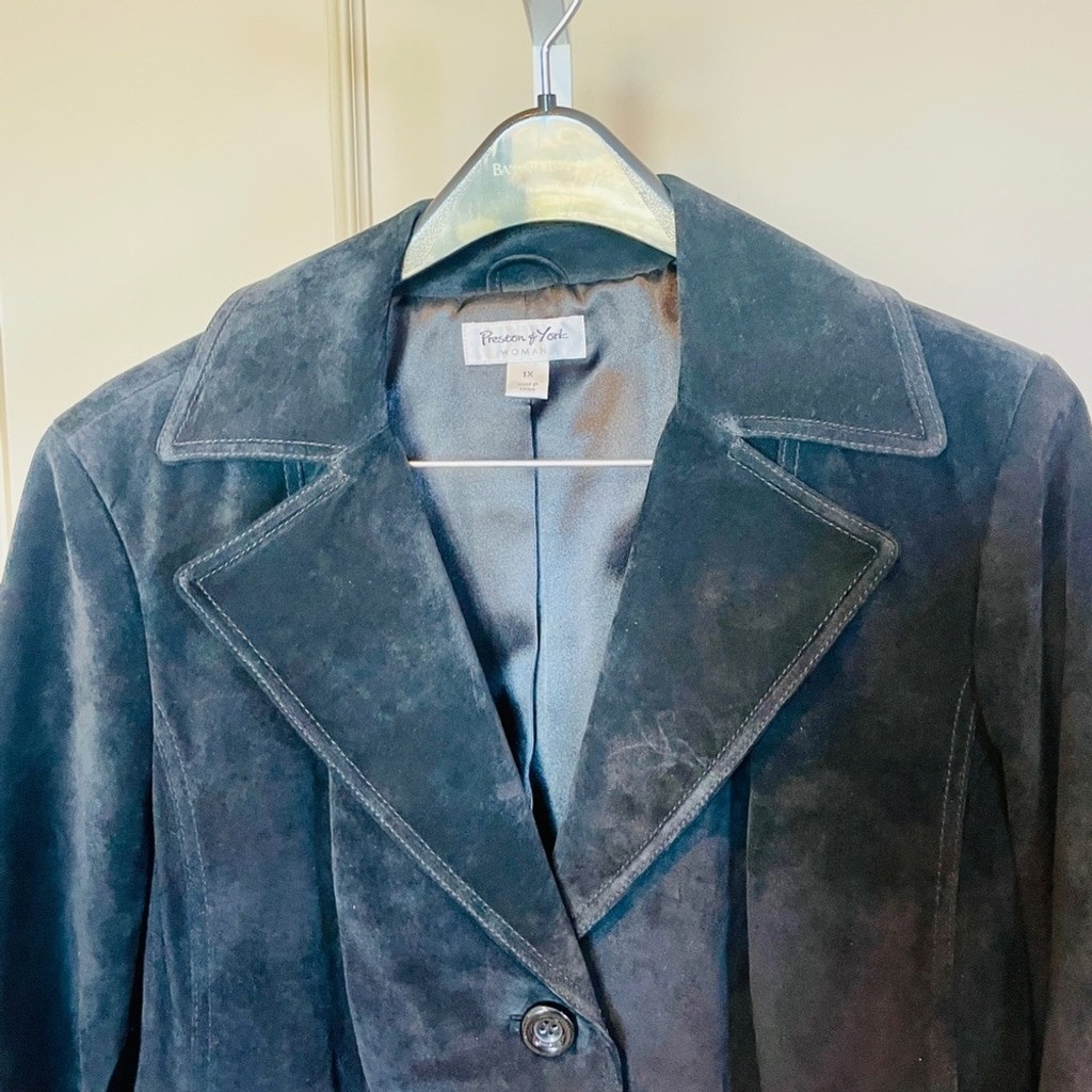 Vintage Preston & York Suede 1X Black Jacket Blazer Cropped Moto EUC Leather