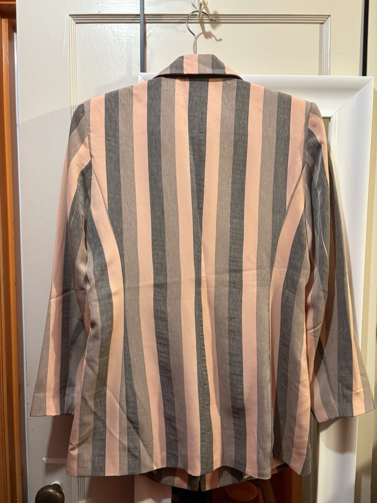 Vintage May Lok Made In Italy Pink Gray Striped Oversized Tailored Blazer Size 9