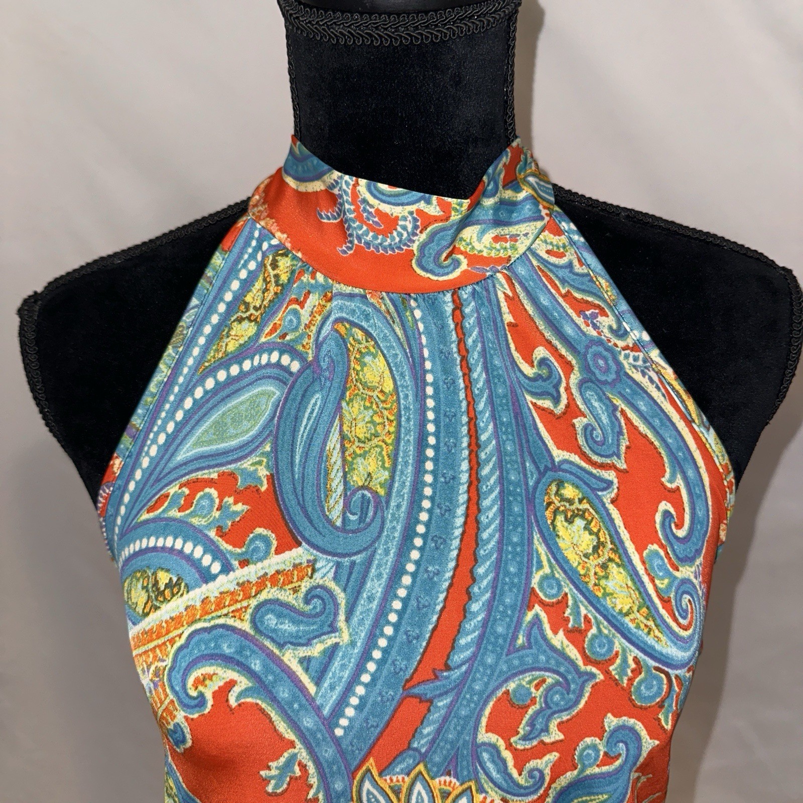 Vtg Judy Knapp Halter Top Size S Retro Paisley Print Hippie 70s Boho
