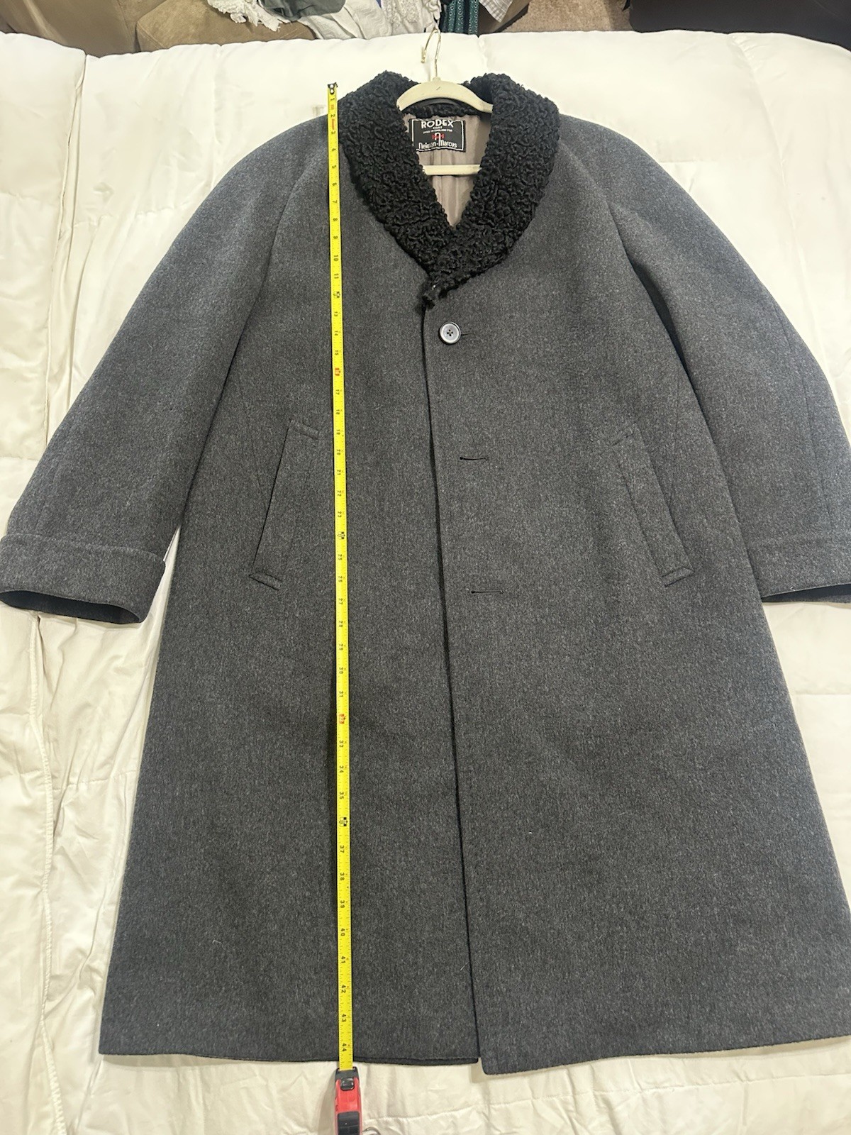 Vintage 1940’s Charcoal Wool Coat Winter with Persian Lamb Fur Collar Woman’s
