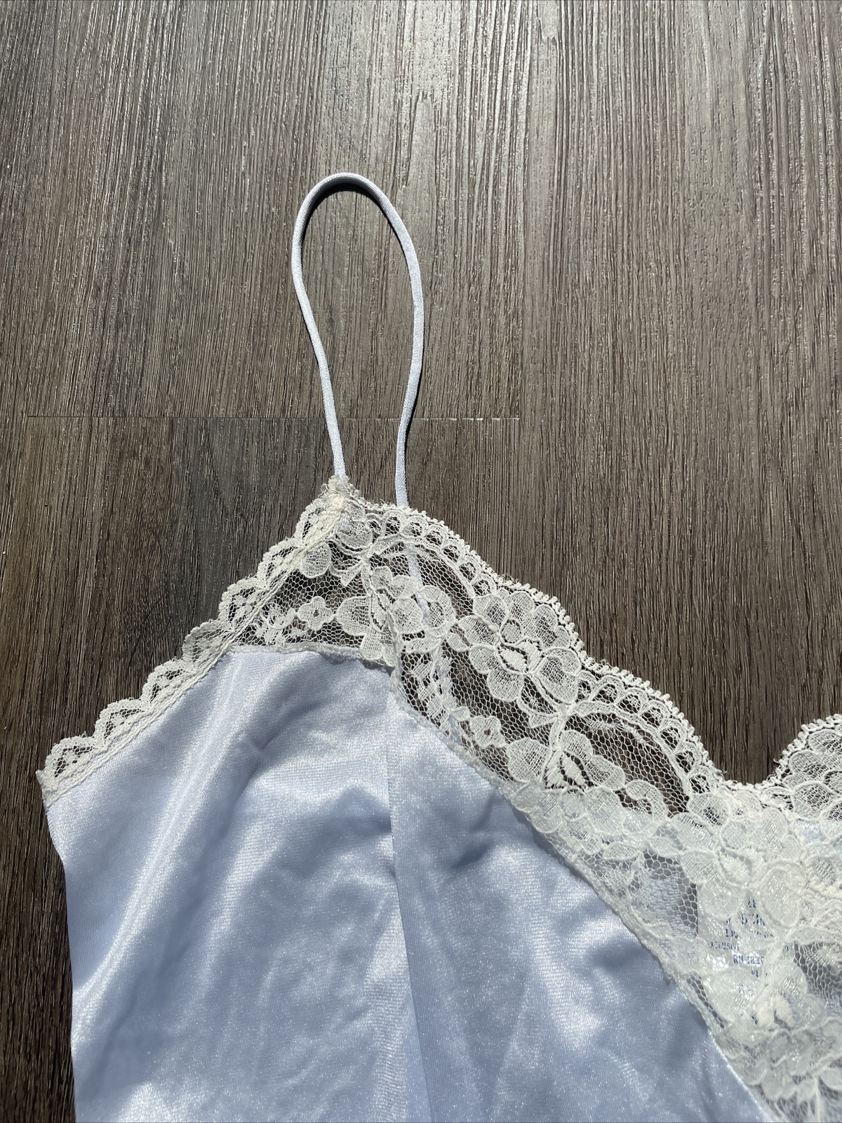 JC Penney Medium Light Blue Nylon Lace Teddy Bodysuit Lingerie Spaghetti Straps