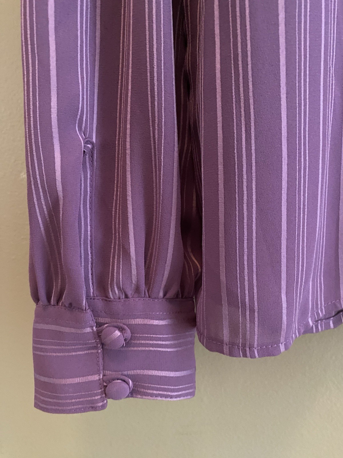 Vintage Purple Striped High Neck Long Sleeve Blouse Size 12 Large