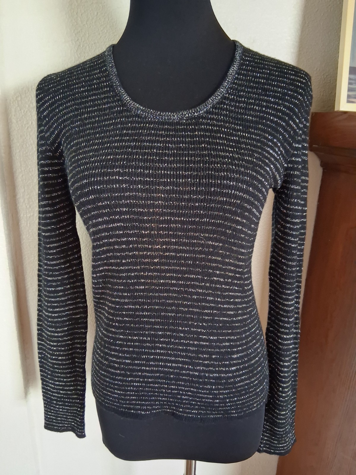 Vintage 70s HARRODS Sweater Lurex METALLIC BLACK STRIPE Italy Sz M