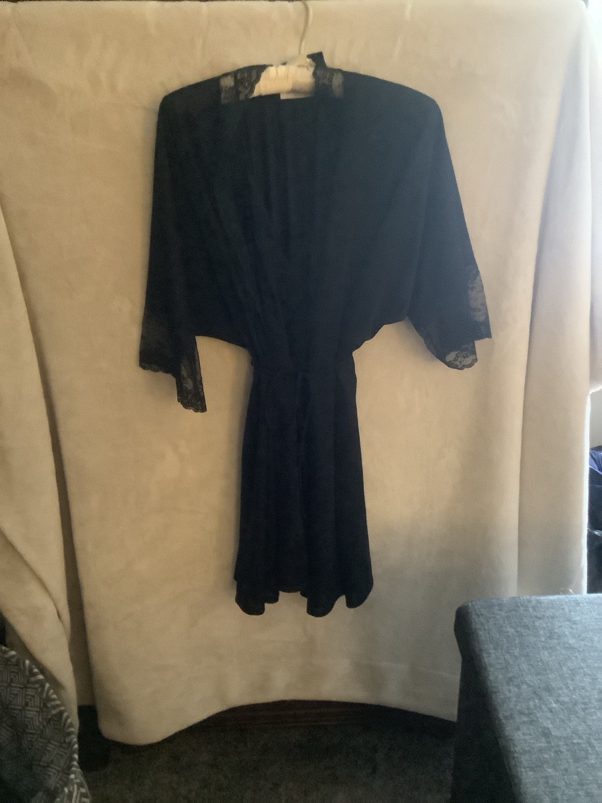 Ralph Montenegro Lingere Peignoir Black Lace Baby Doll Nighty And Robe Sz SM