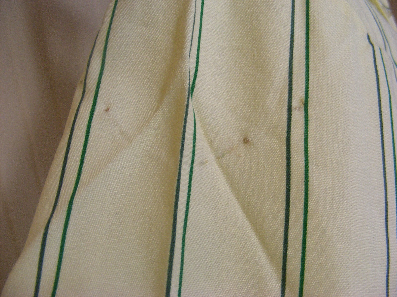 60s SHIRT DRESS BUTTON UP RAYON COTTON DEADSTOCK LEMON YELLOW GREEN STRIPE M