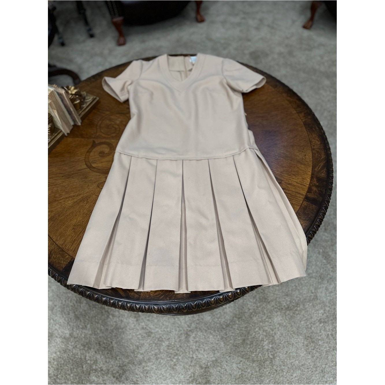 Jeanne Durrell Dress 14 Beige Vintage Mod Dark Academia Preppy Minimalist