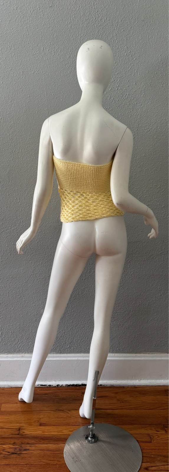 Vintage 70s Yellow Strapless HAND KNIT Hippie Tube Top Blouse XS/S