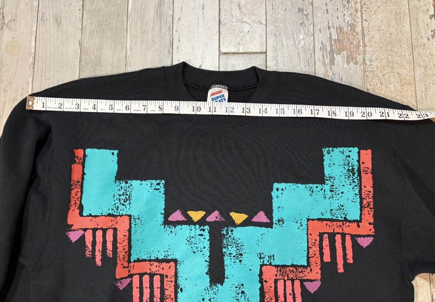 VTG 90s Jerzees Super Sweats Aztec Graphic Print Sweatshirt Black Size L Tribal