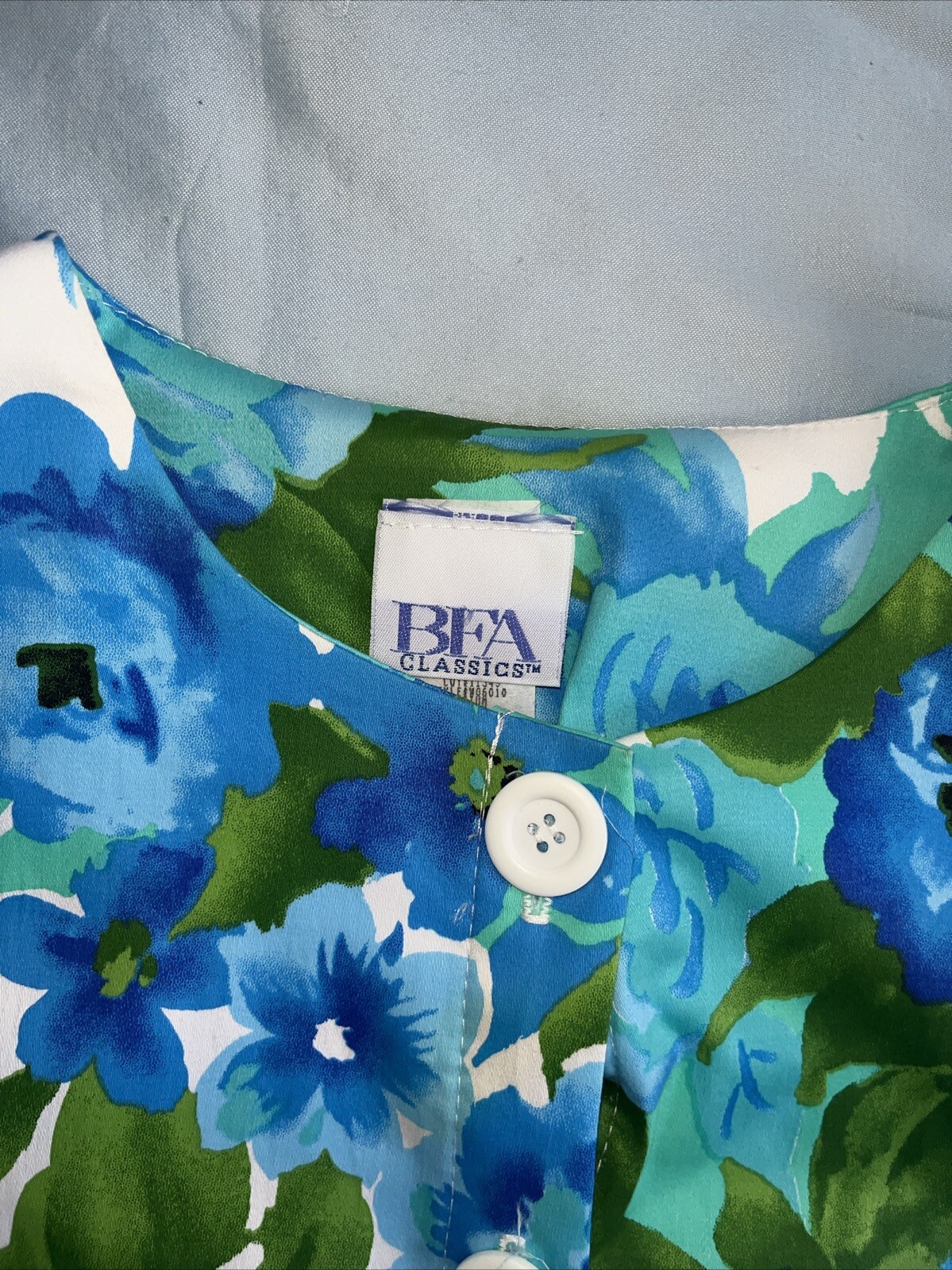 Vintage BFA Classics Blue Green White Floral Long Sleeve Button Up Shirt Jacket