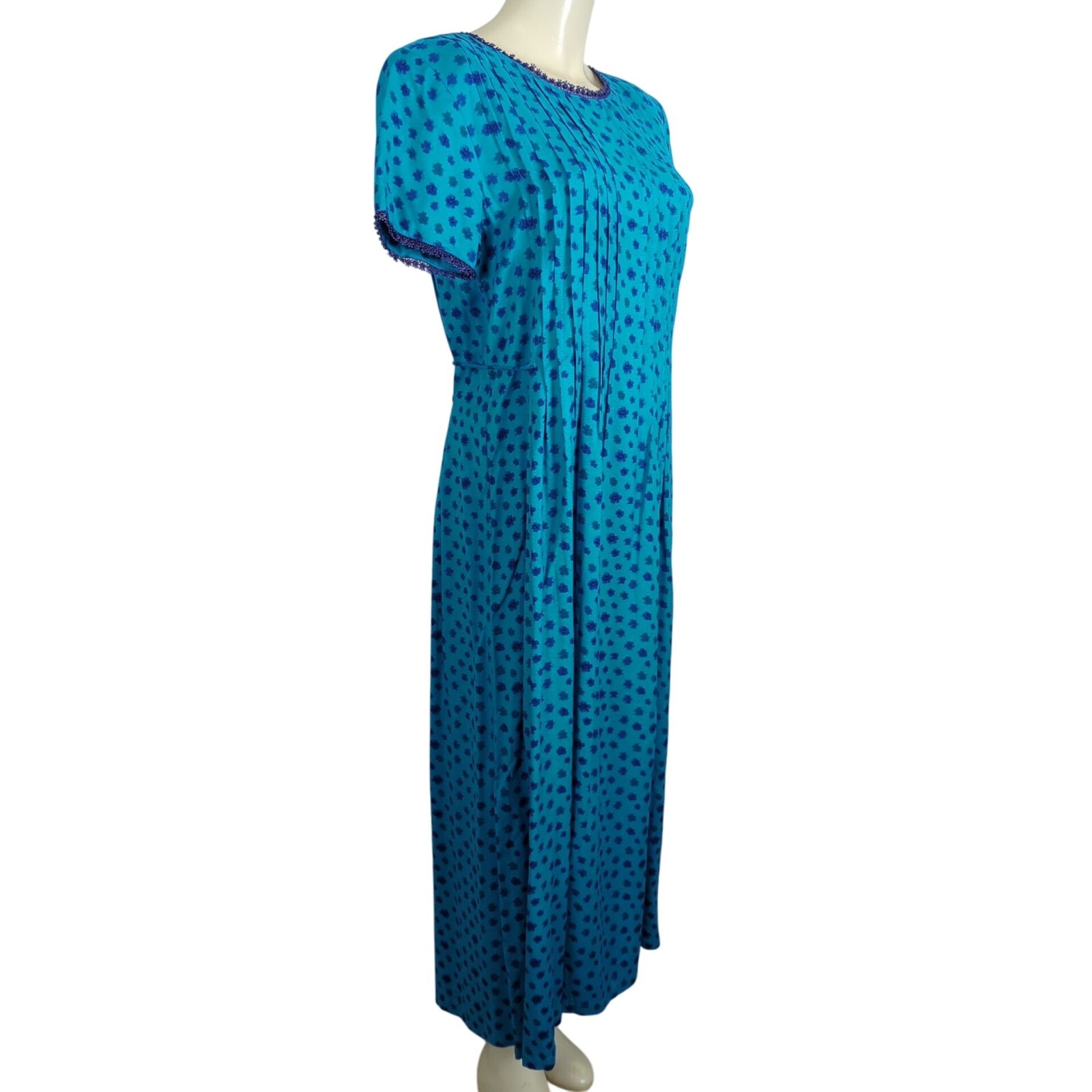 Vintage Sarah Elizabeth Floral Midi double tied modest blue Dress Waist Tie 8