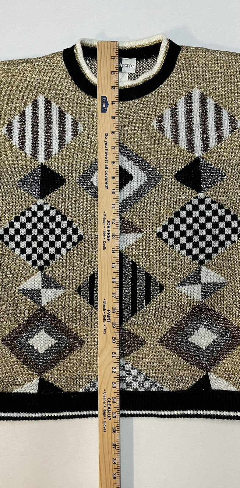 Vintage 80’s Beldoch Popper Sweater Gold Geometric Made USA Sz S Chest 38” EUC