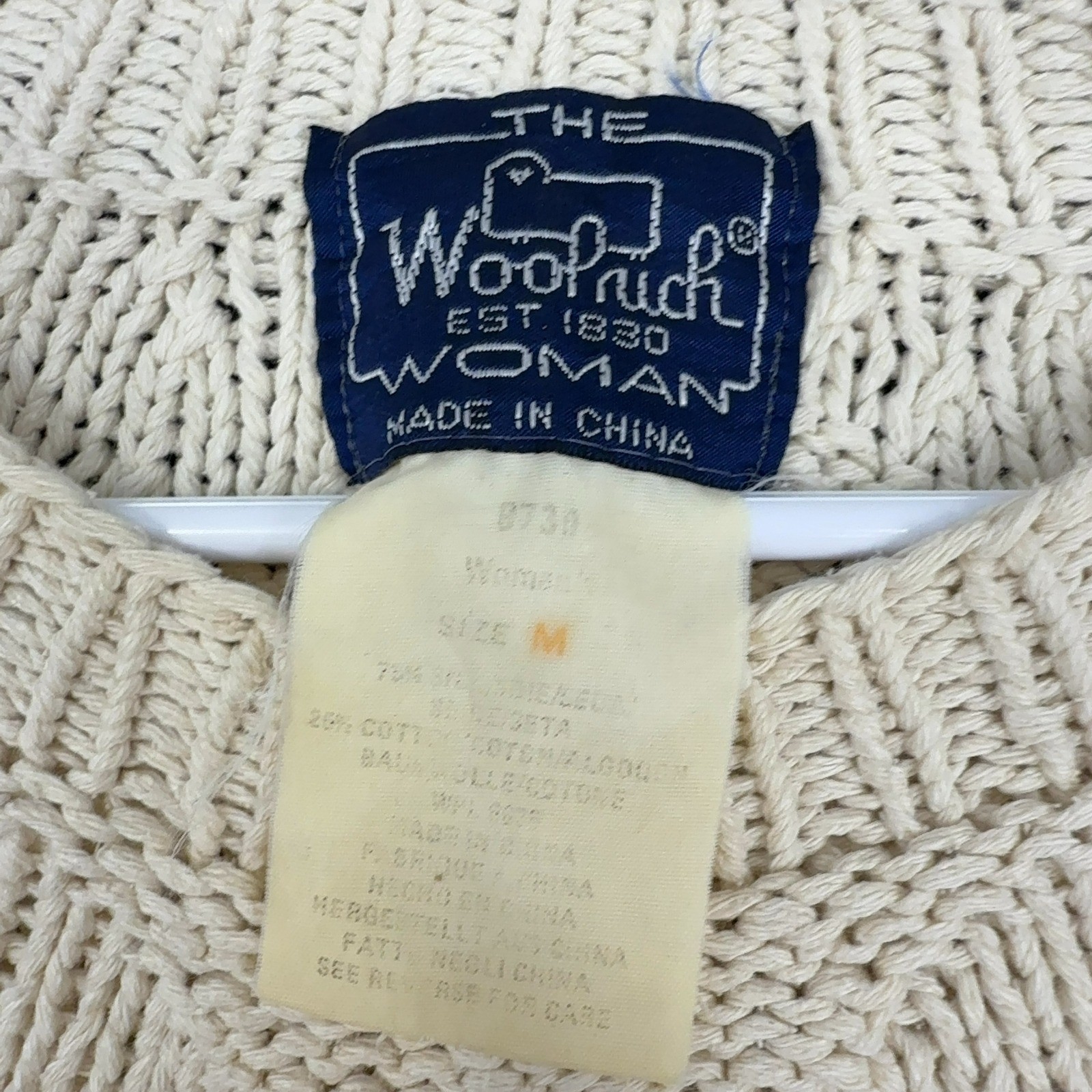 Vintage Woolrich Sweater Women M Cream Silk Cotton Knit Chunky Cottagecore Style