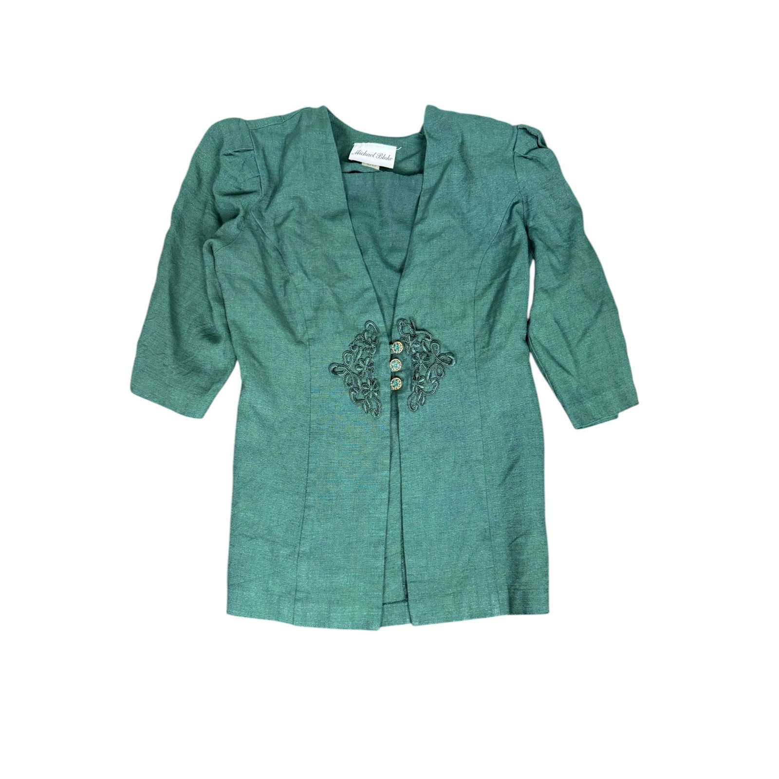 Vintage 80s Michael Blake Emerald Green Blazer Top 12 Whimsygoth Applique