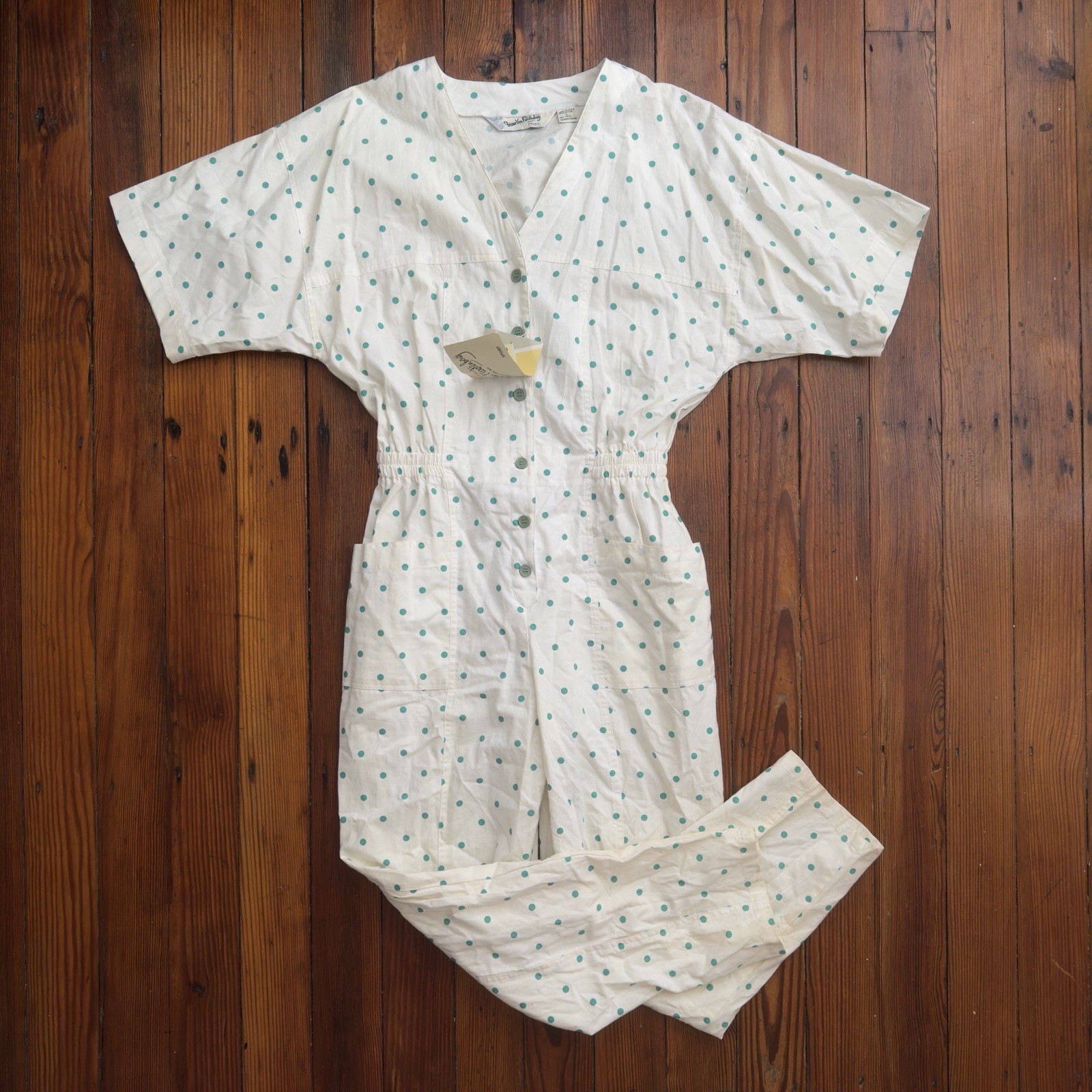 NOS Vtg 80s Diane von Furstenberg Sport Apparel Industries polka dot jumpsuit