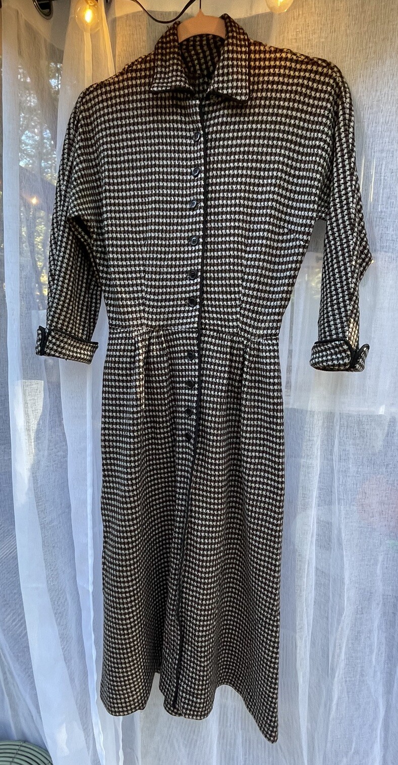 Vintage 1940’s Henry Rosenfeld Houndstooth Dress Stunning Classic Details