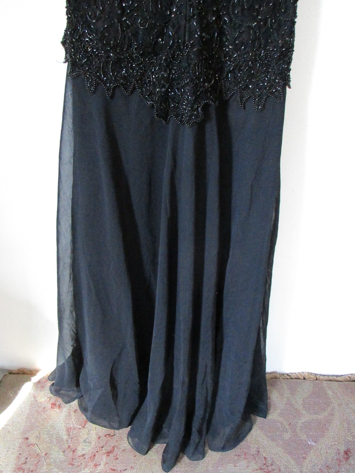 Vintage Brilliante by J.A. Black Beaded Evening Gown L short sleeve Open neck