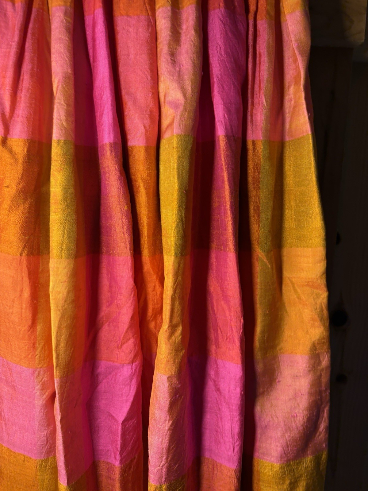1970s vivid orange and pink plaid maxi skirt Waist 23” 3XS-2XS RETRO MAGIC