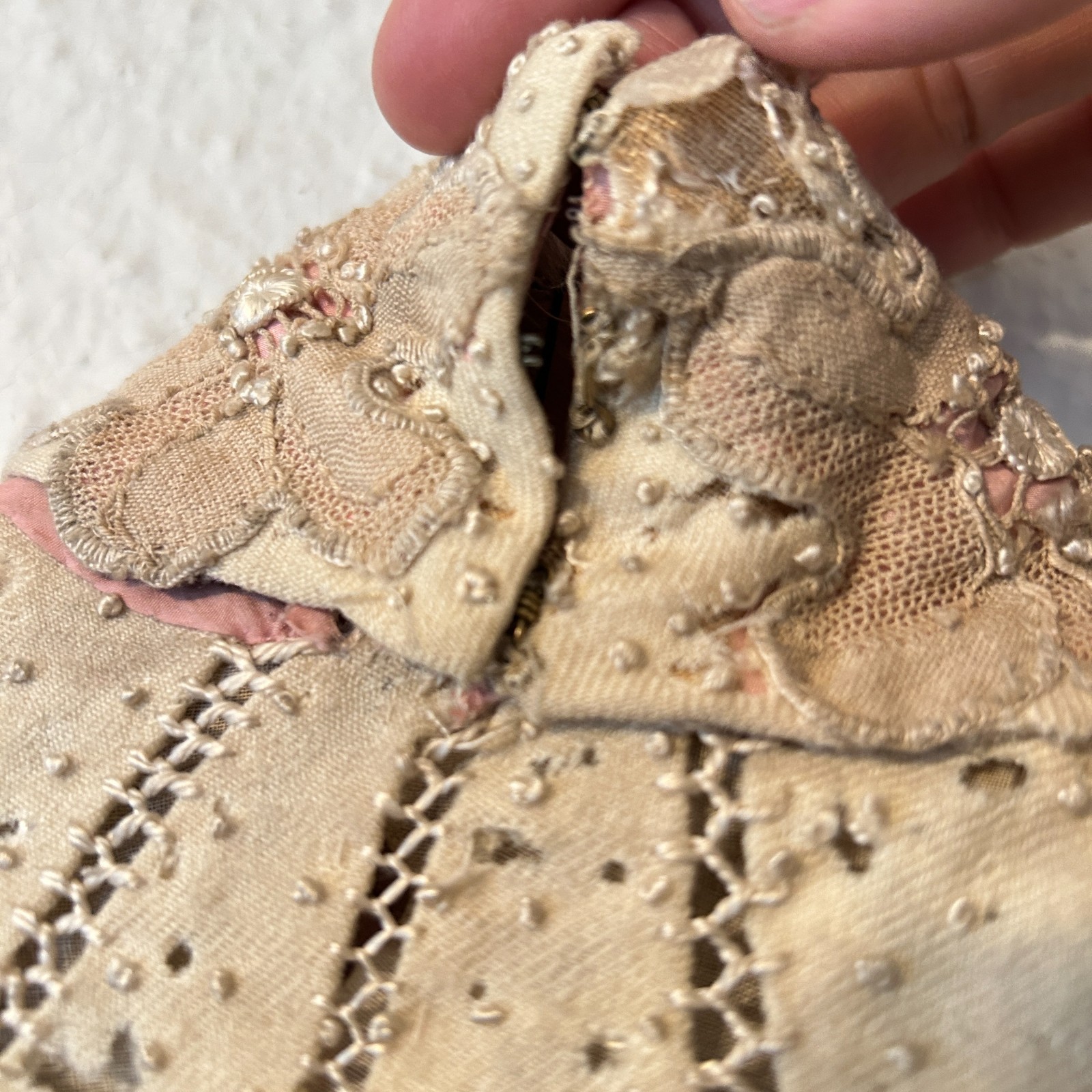 Antique 1800s Victorian Corseted Bodice Blouse Lace Display Study Fragile AS IS