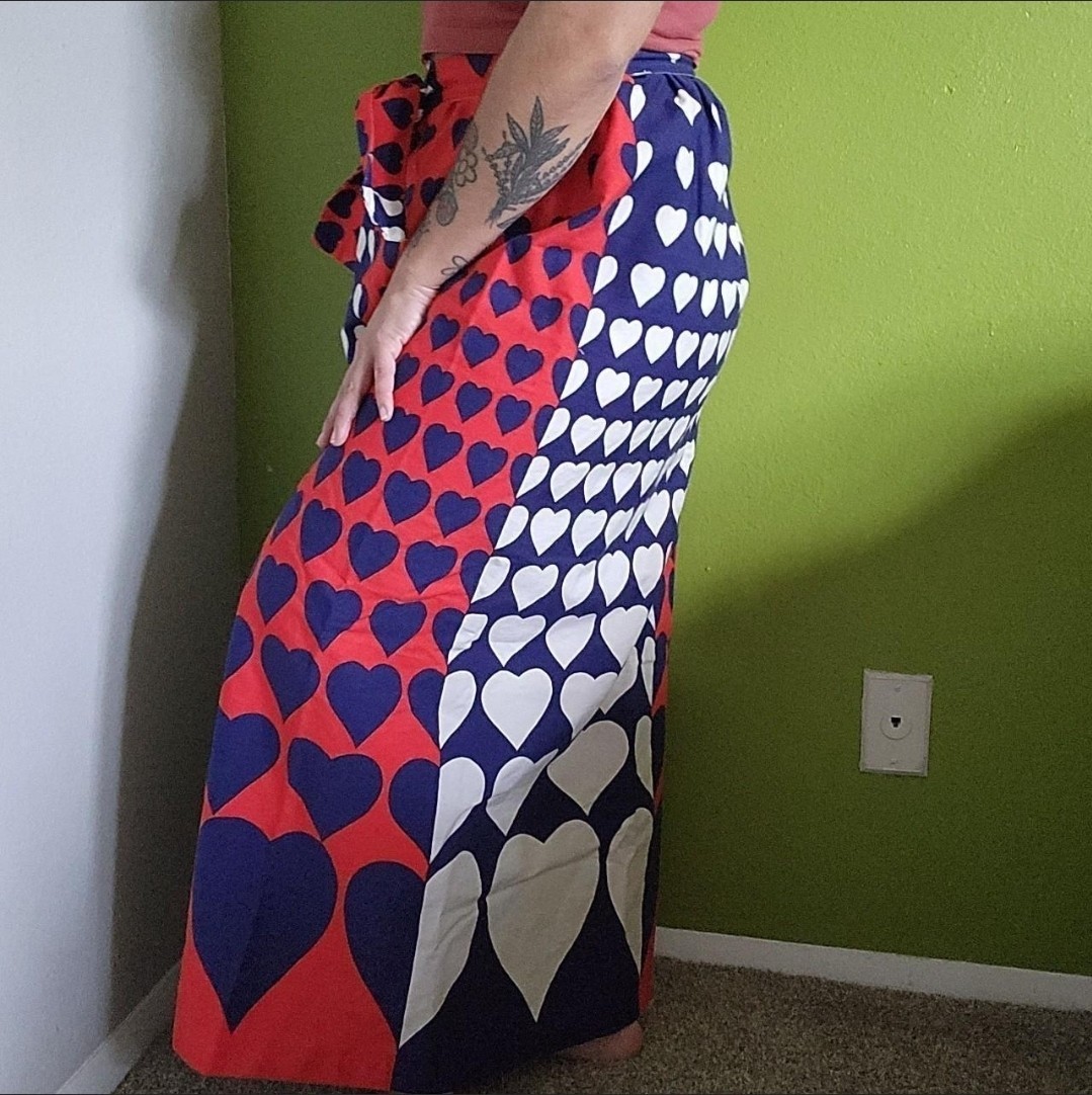 Vintage MCM Beverly Vogue California Red Blue White Colorblock Heart Wrap Skirt