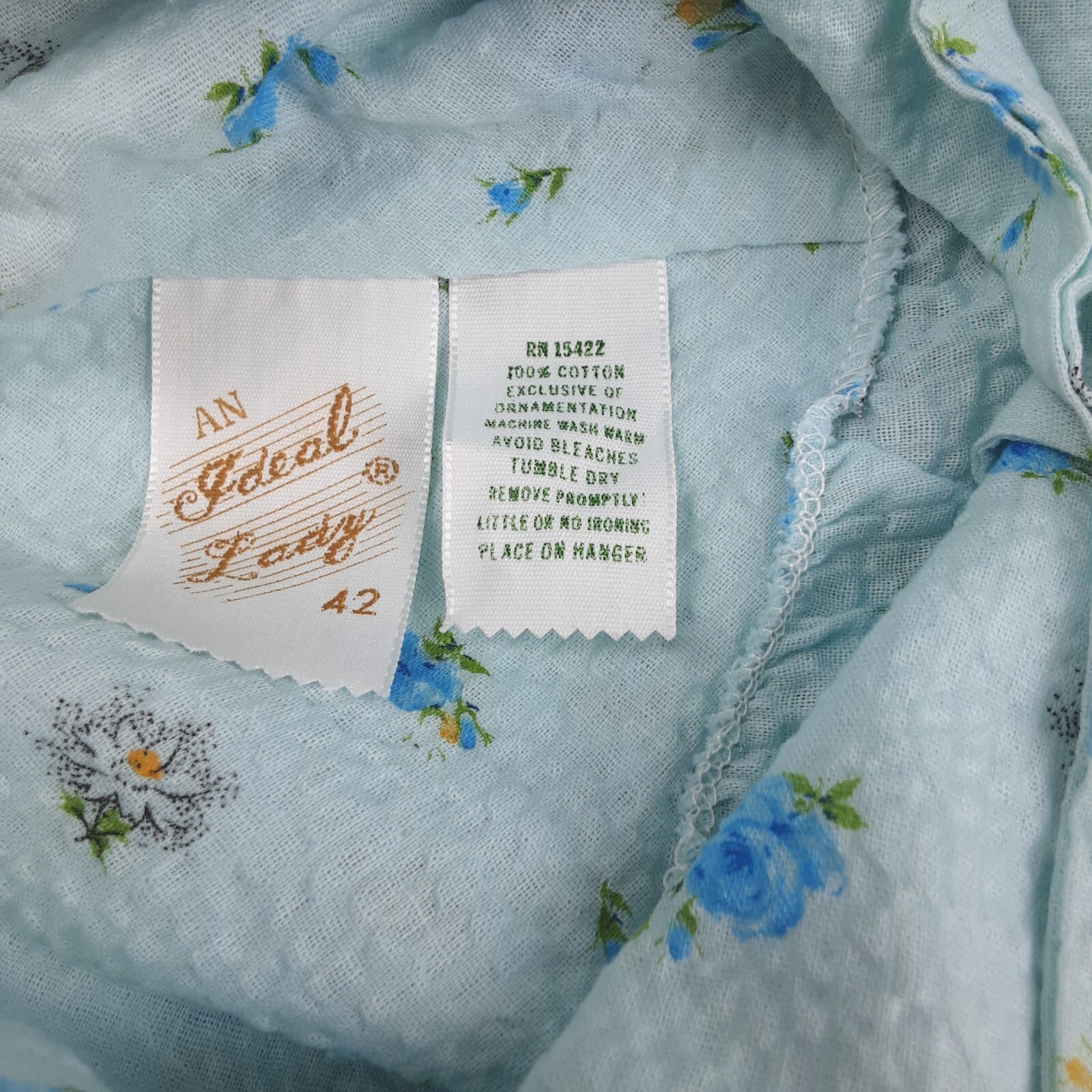 Vintage Women’s Ideal Lady Full Length Gown Pajamas Size 42 (L) Blue Flowers