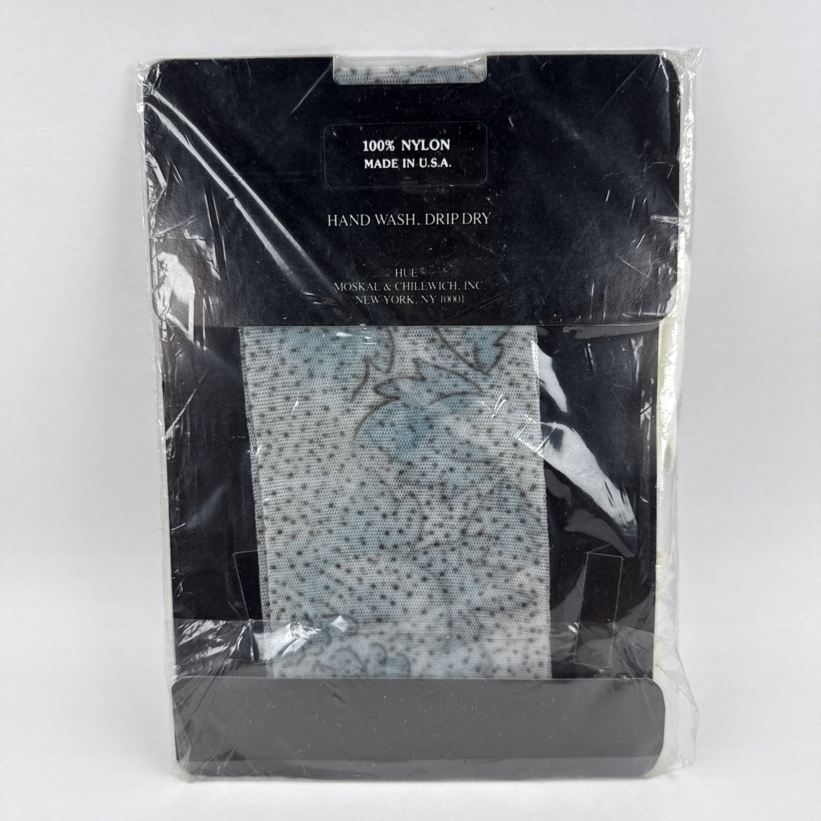 Retro 1990s Hue Off White Blue Florals Sheer Pantyhose Small 5’-5’6” NOS