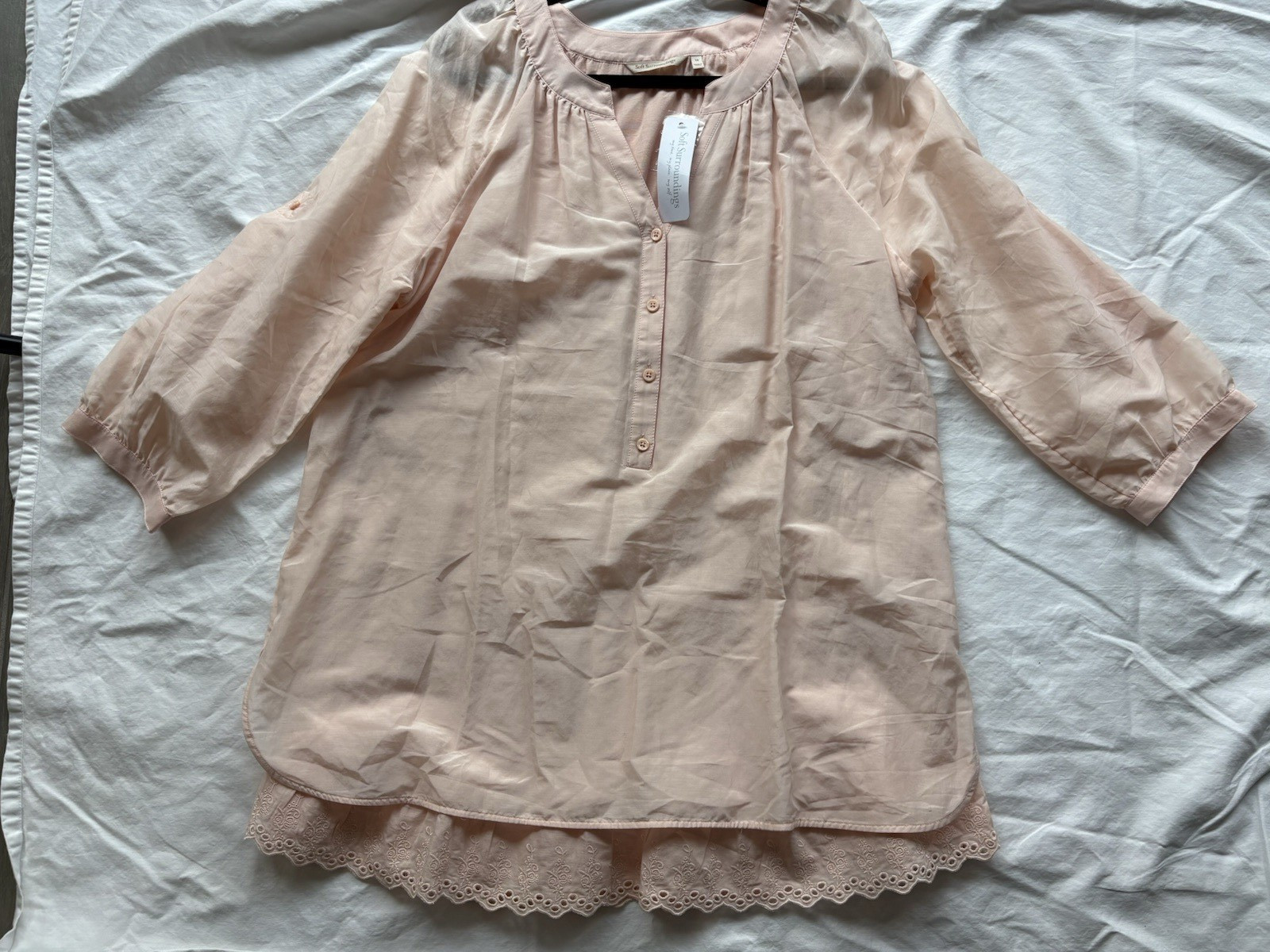 Soft Surroundings 1X Plus blush pink lined blouse with eyelet hem